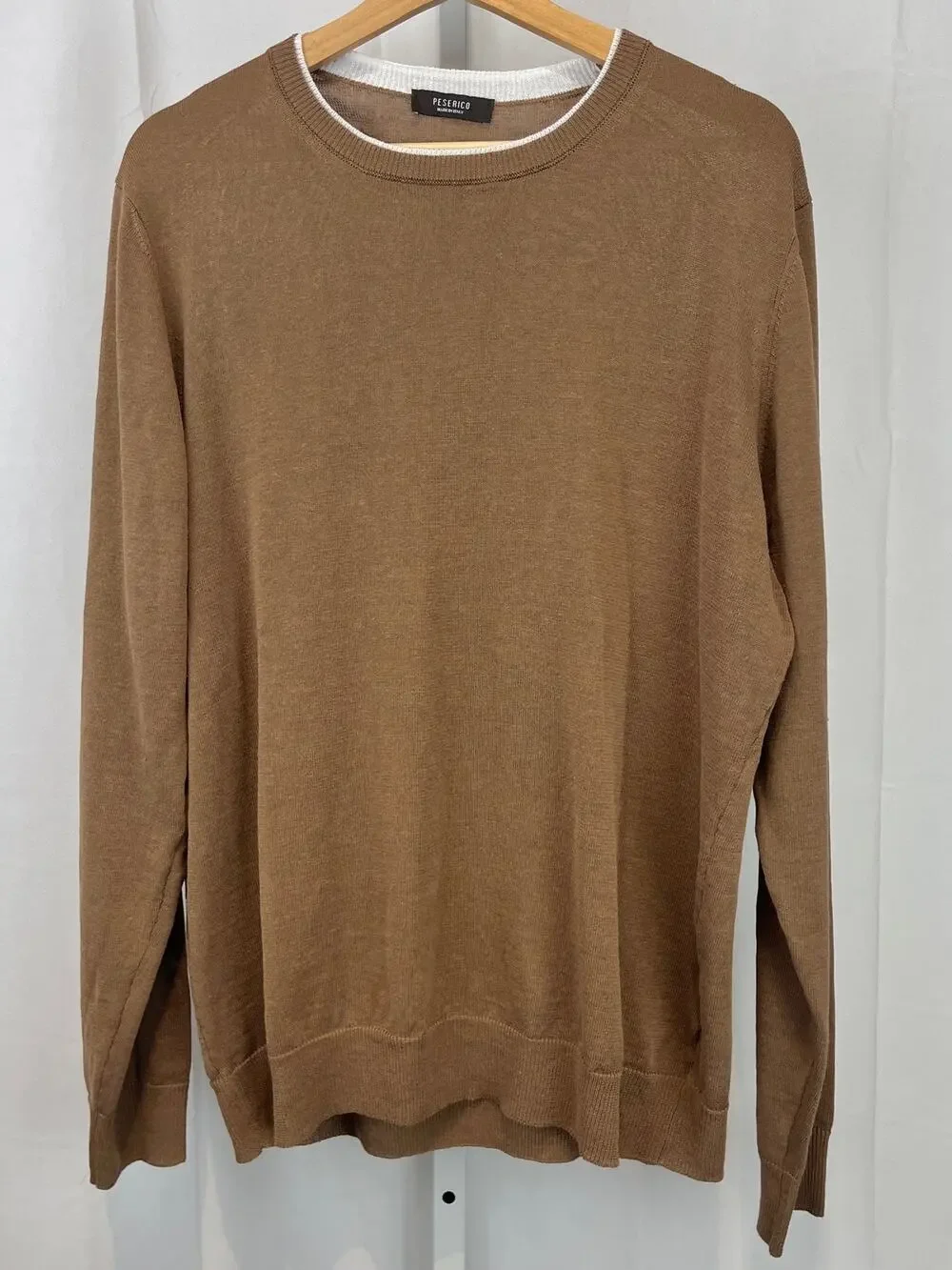 PESERICO Italy Maglia Tricot Knit Sweater Cotton Linen Crew Brown IT 52 US L XL